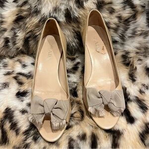 Prada Cream Patent Leather Bow Heels 6.5
